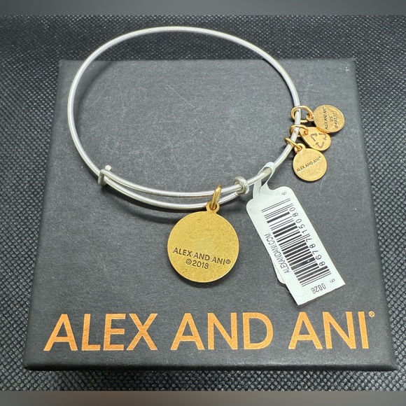 🩶💛ALEX AND ANI🩶💛Hand in Hand Two Tone Charm Bangle with Gift Box/NWT - Picture 3 of 3